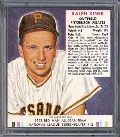 1952 Red Man #12 Ralph Kiner Card